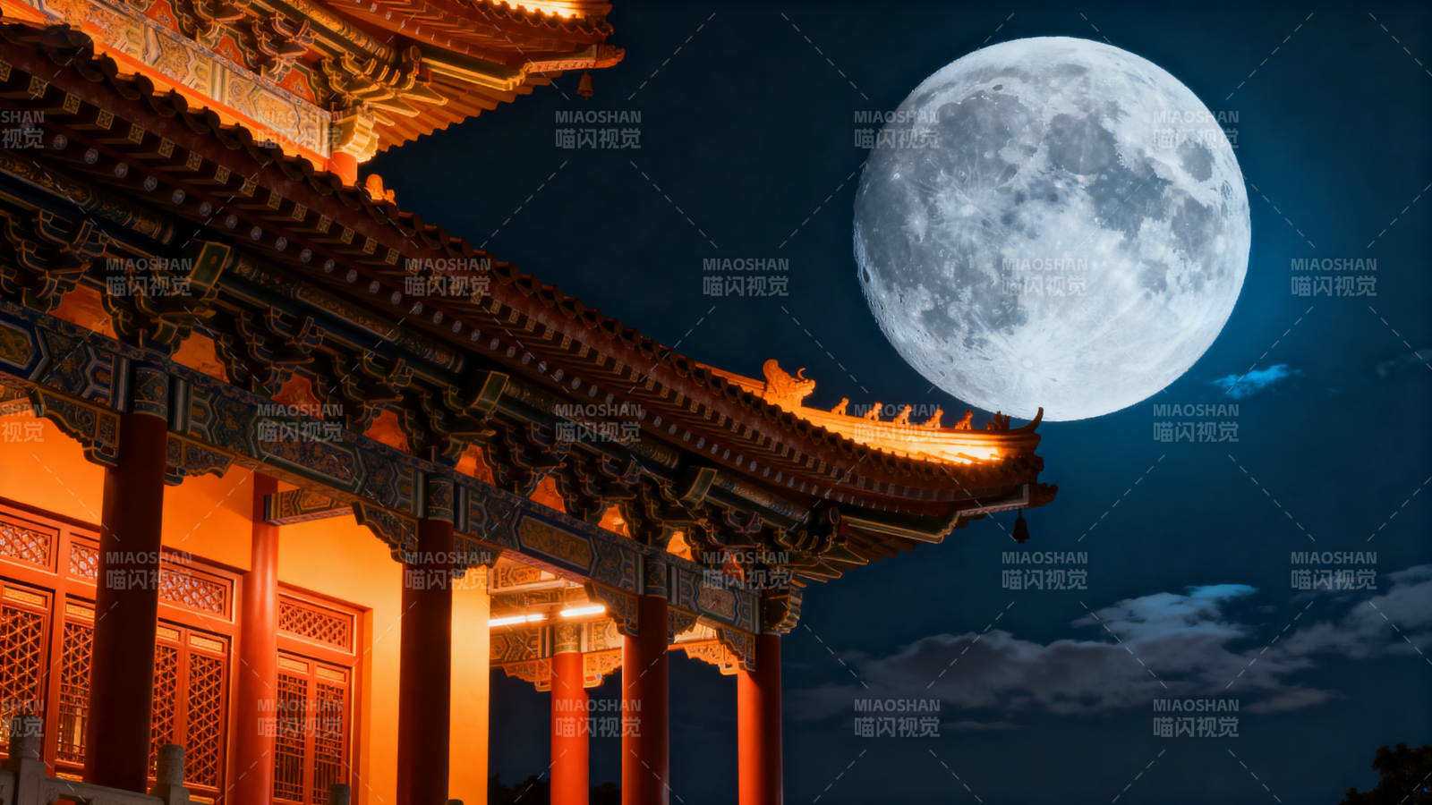 月下古亭夜景图片