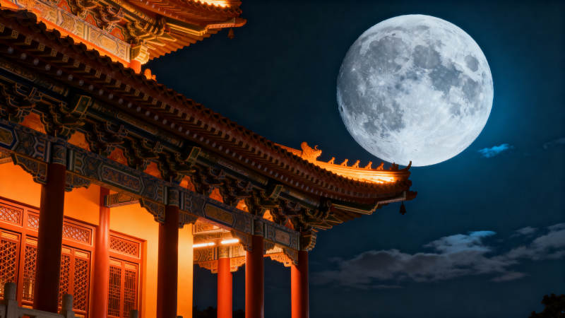 月下古亭夜景图片