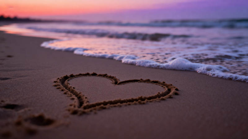 沙滩心形日落图片