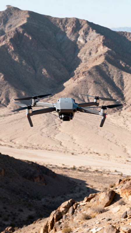 无人机飞越荒漠山峦图片