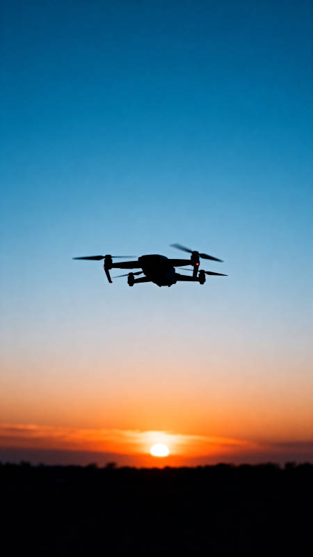 无人机飞越夕阳图片