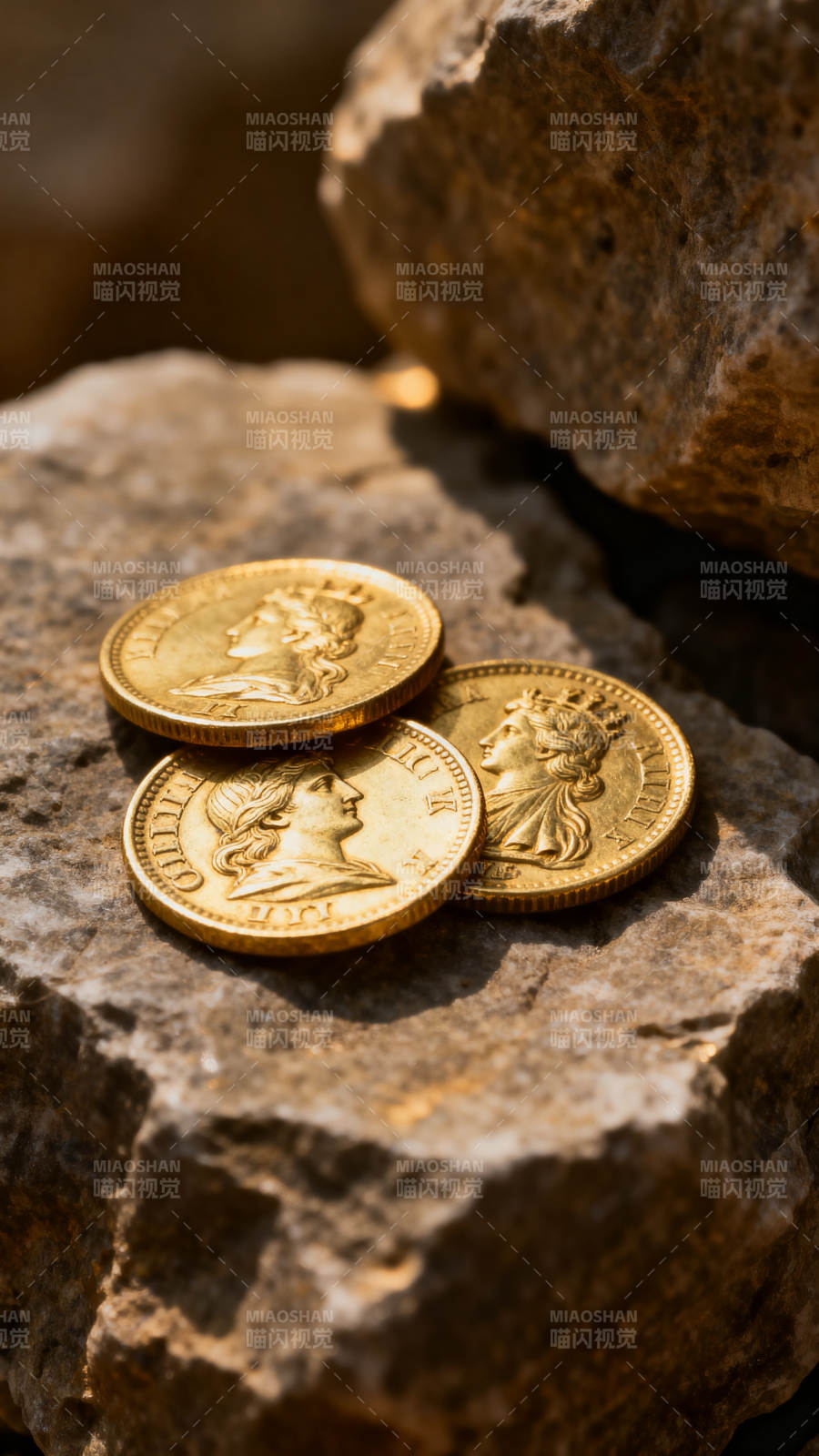 金币静卧石上图片