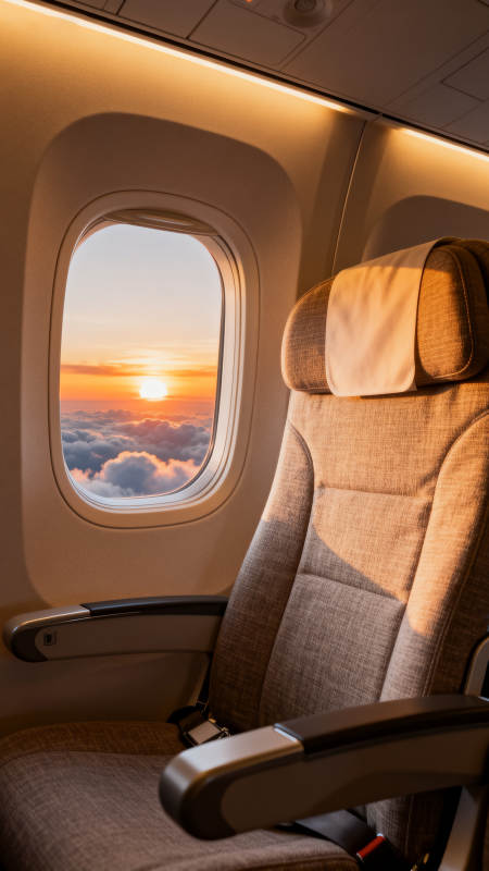 舷窗夕照云海图片