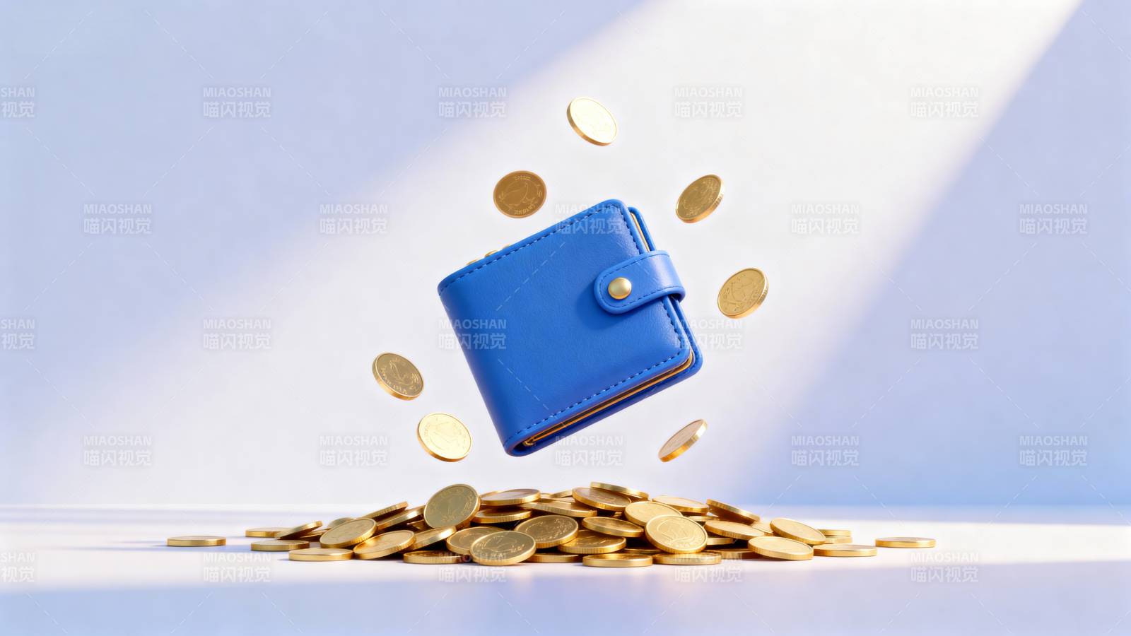 蓝色钱包金币飞舞图片