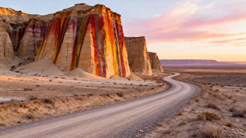 彩岩公路日落图片