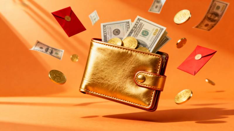 钱包飞舞金钱雨图片