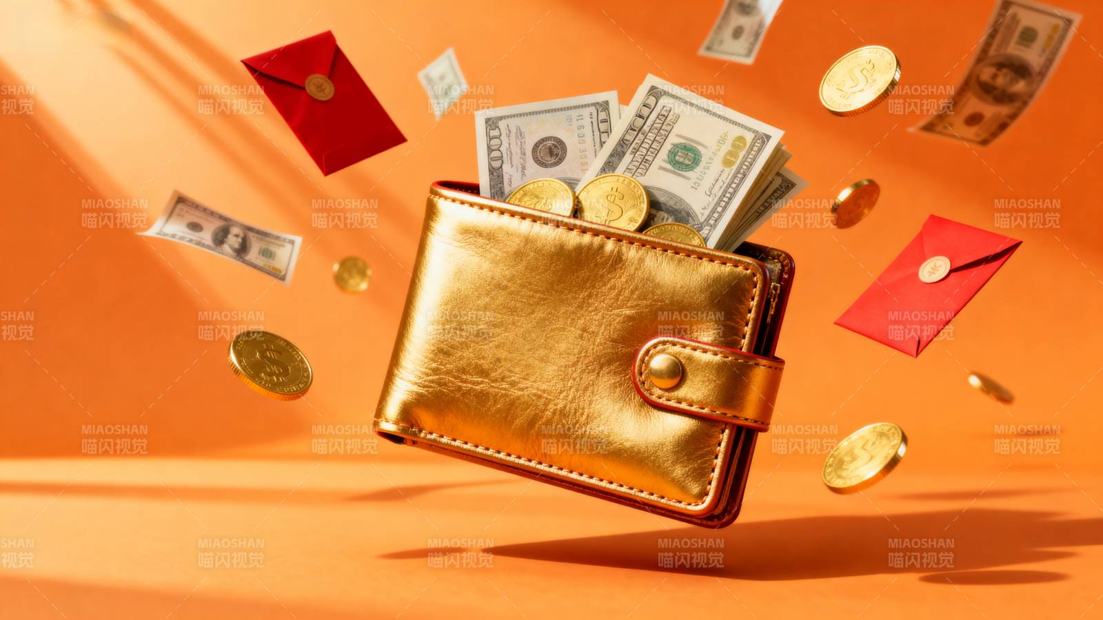 钱包飞舞金钱雨图片