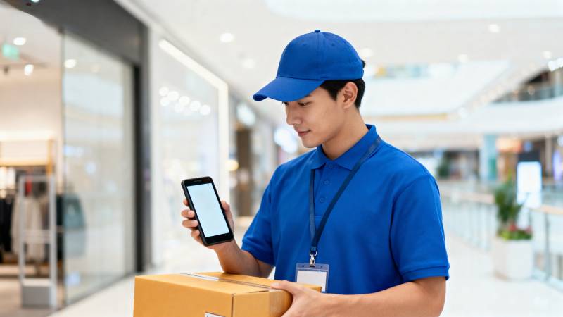 快递员扫码送货图片