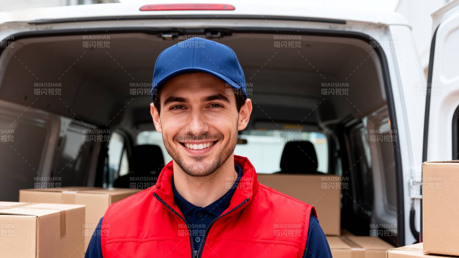快递员微笑送包裹图片