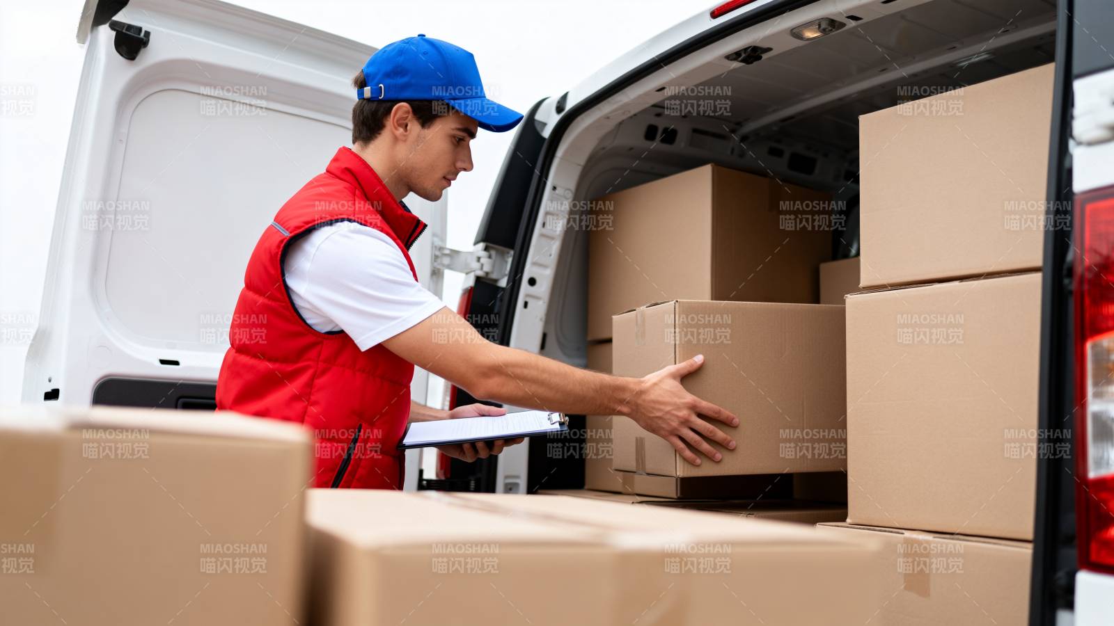 快递员装箱货物图片