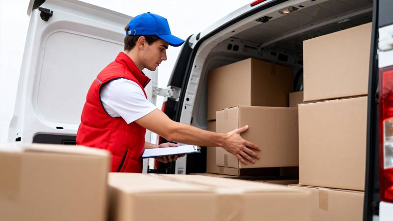 快递员装箱货物图片