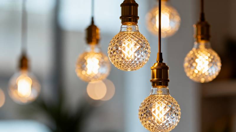 晶莹灯泡悬挂发光图片