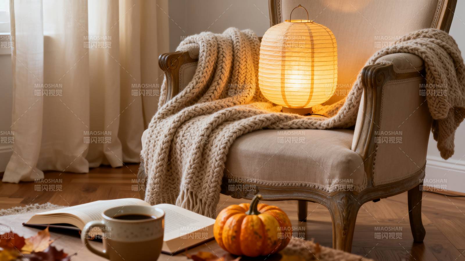 秋日暖光静读时图片