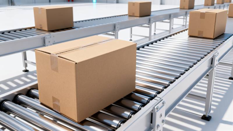 传送带上的纸箱图片