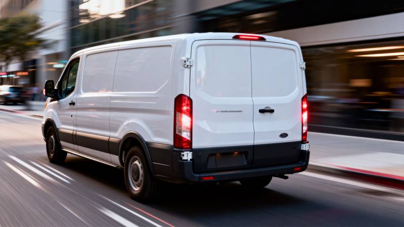 白色货车城市行驶图片