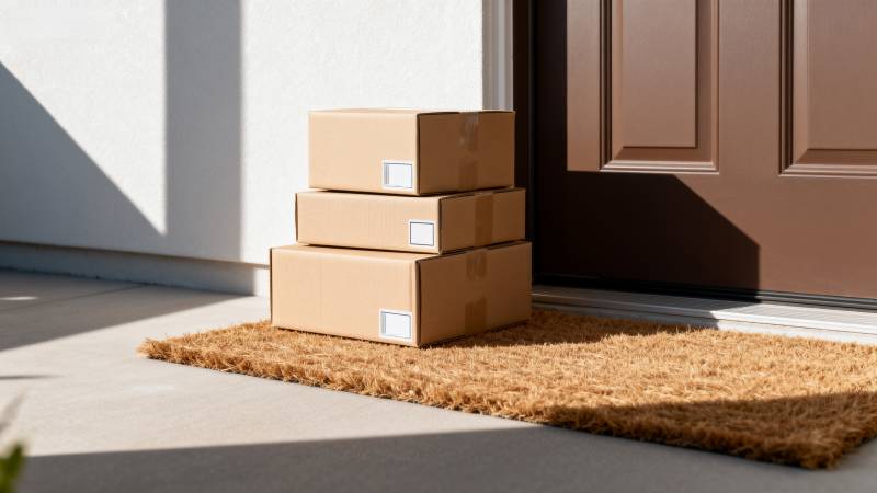 门口堆叠的包裹图片