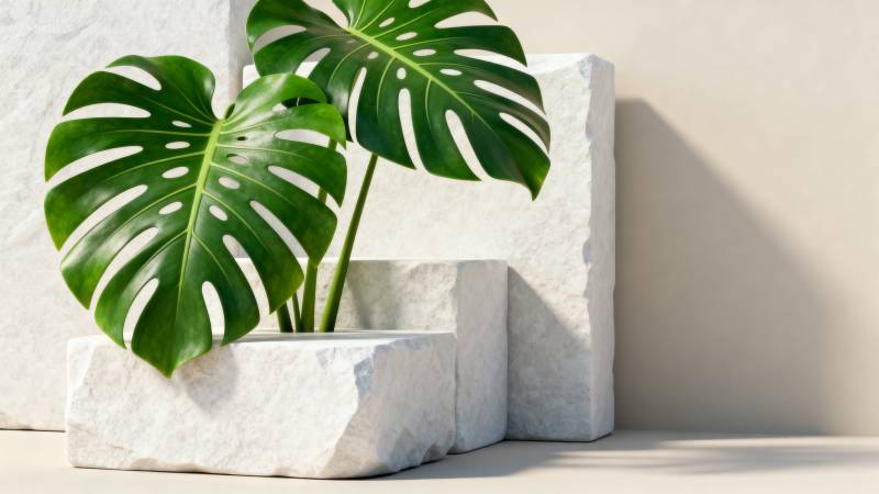 绿植与石块的静谧之美图片