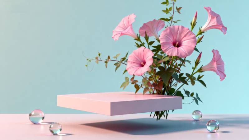 粉花浮台静谧美图片