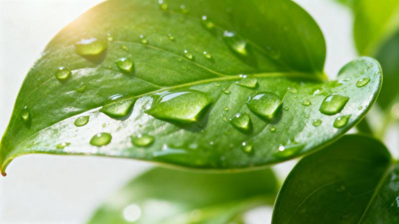 露珠点缀绿叶图片