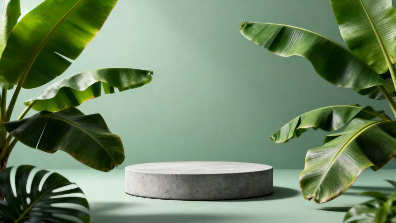 绿植环绕的简约台面图片