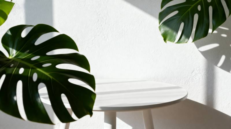 绿叶映白墙图片