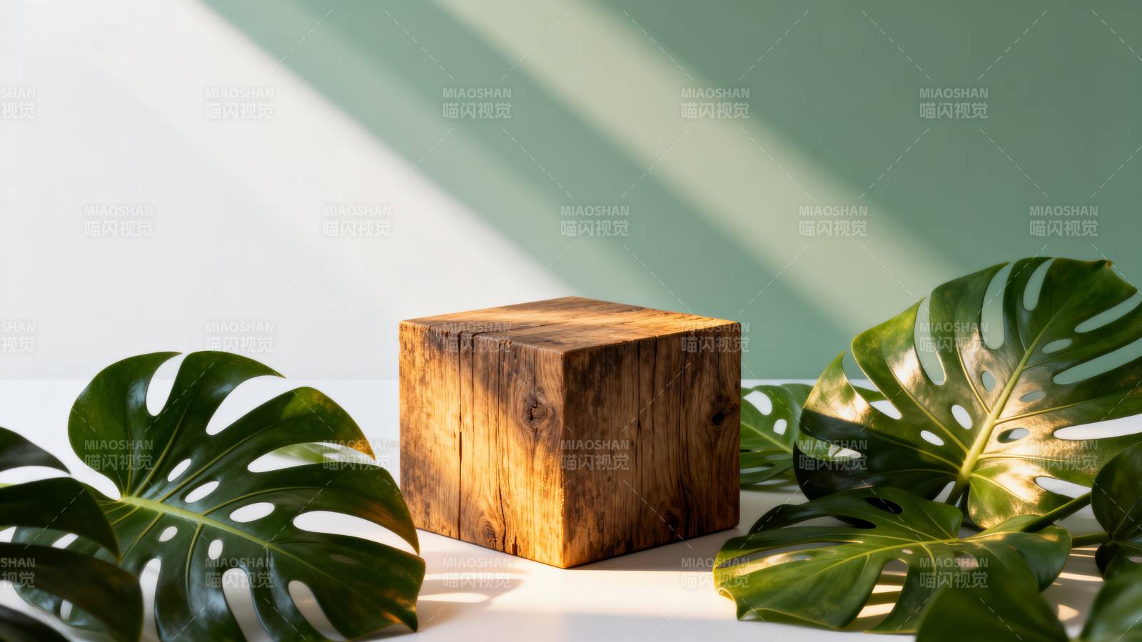 绿叶木盒光影静谧图片