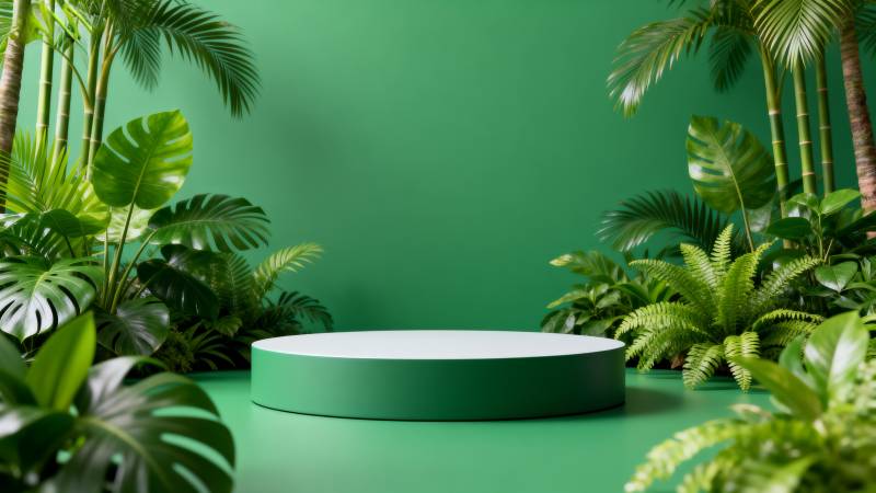 绿植环绕的展示台图片