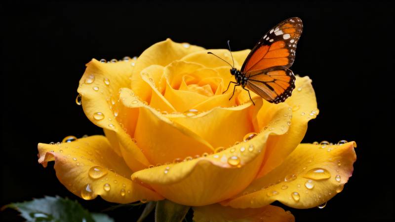 蝶舞黄玫瑰图片