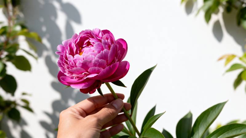 手捧粉红牡丹花图片