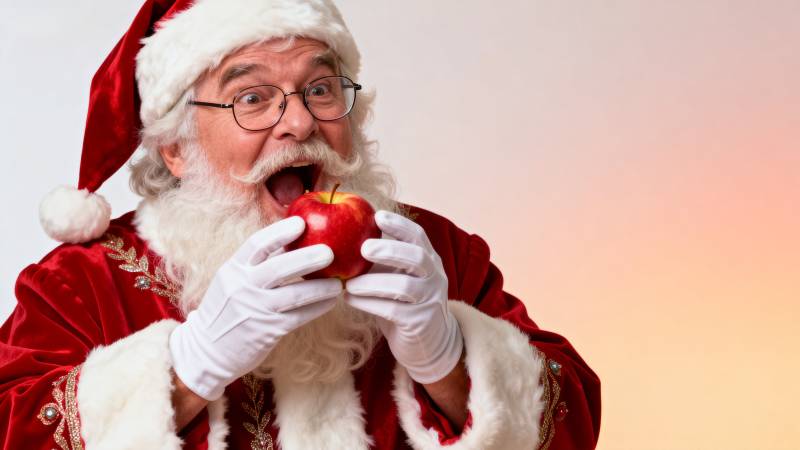 圣诞老人吃苹果图片