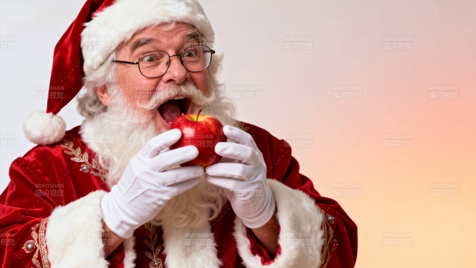 圣诞老人吃苹果图片