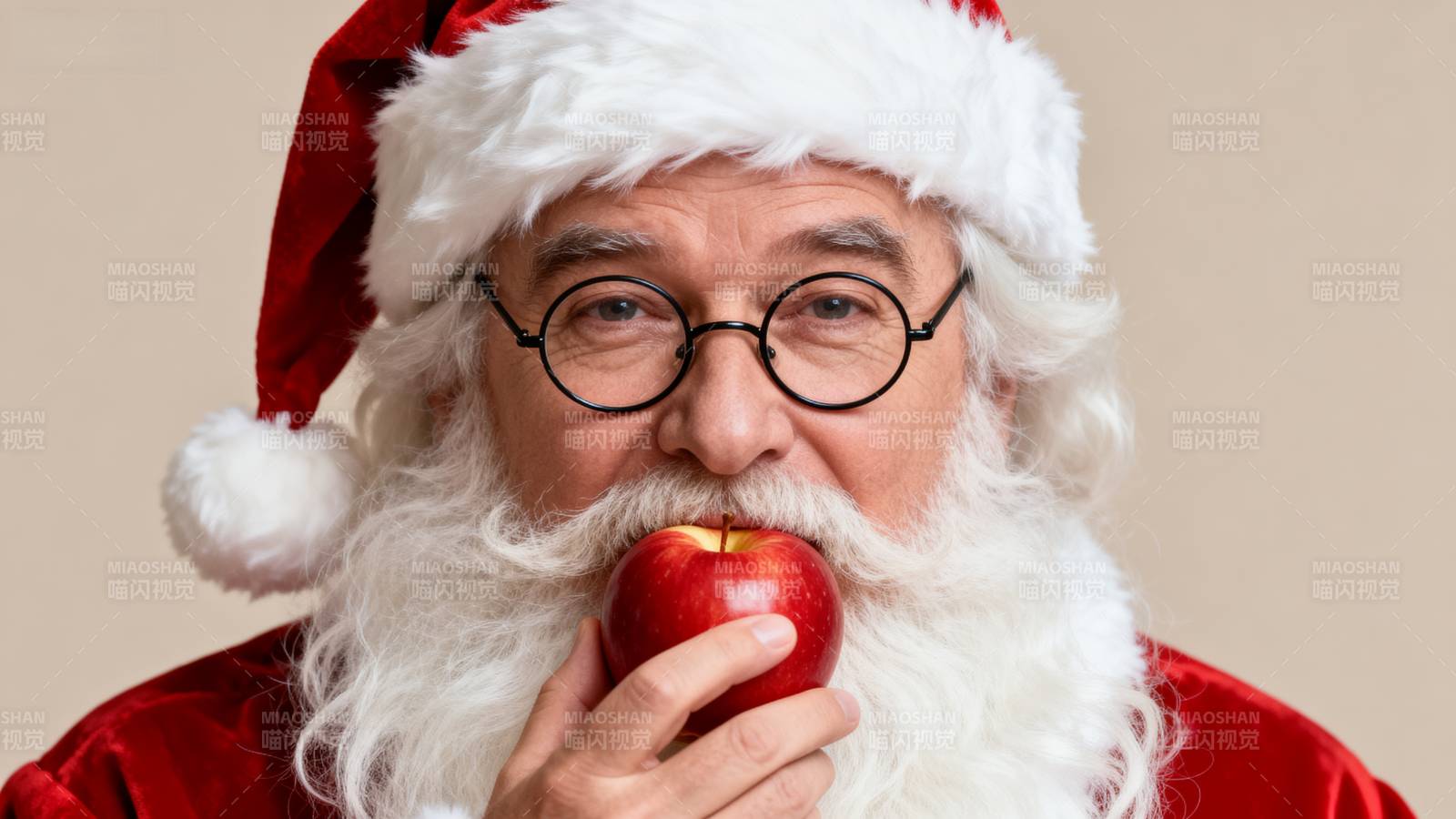 圣诞老人吃苹果图片
