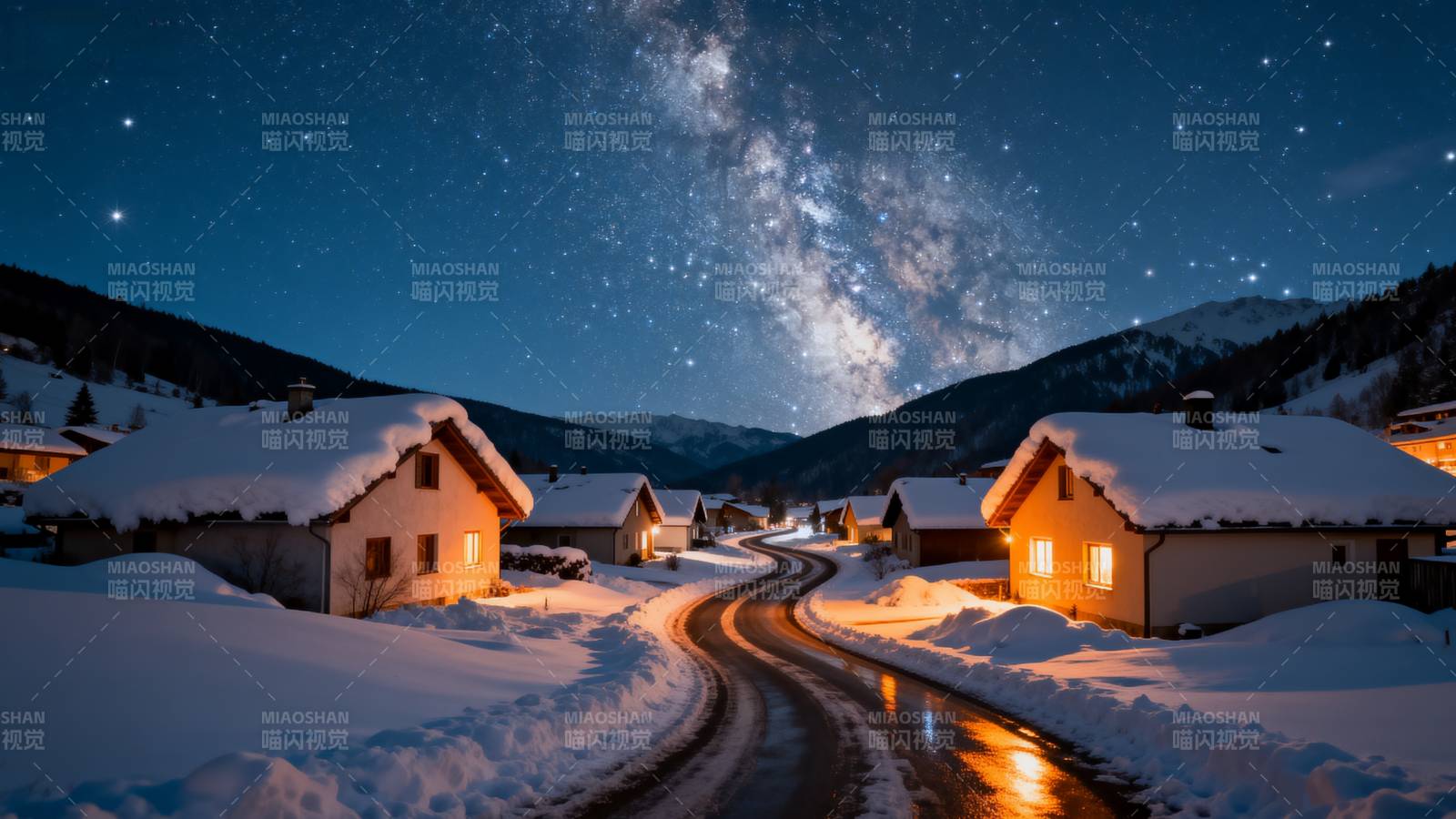 雪夜星河小镇图片