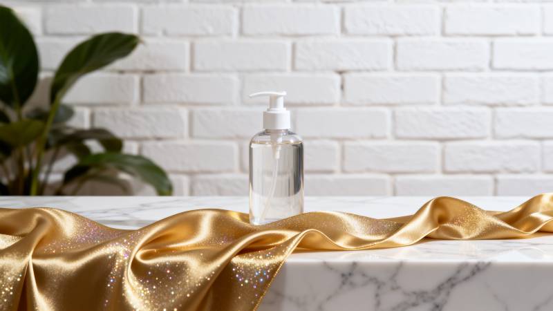 金色丝巾与洗手液图片