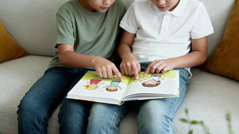 兄弟共读绘本图片
