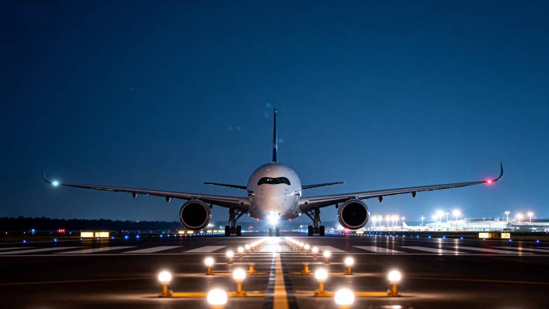 夜航飞机准备起飞图片