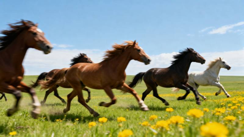 骏马奔腾草原花海图片