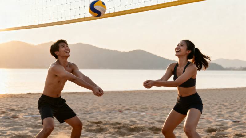 沙滩排球情侣对决图片