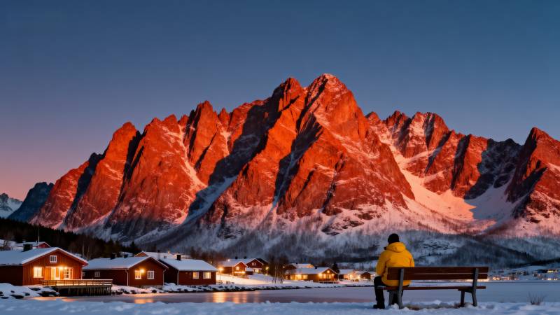 雪山晨曦 静谧小镇图片