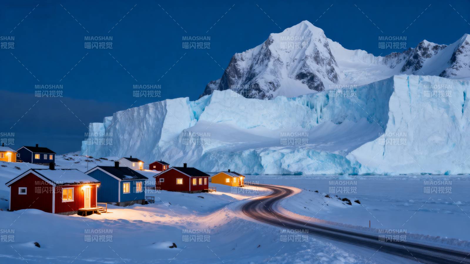 极地雪夜小屋图片