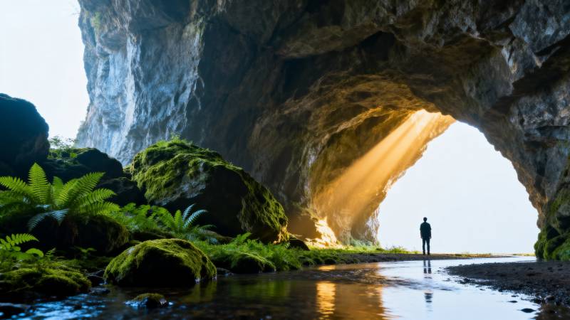 洞穴光影人影图片