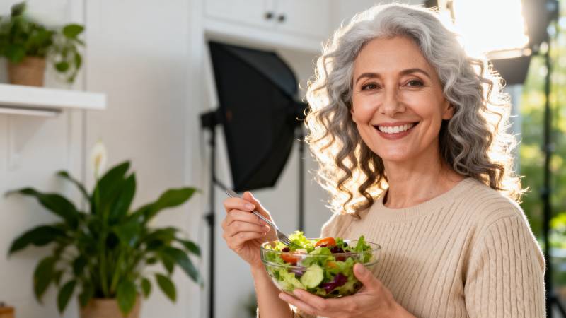 优雅奶奶享美味沙拉图片