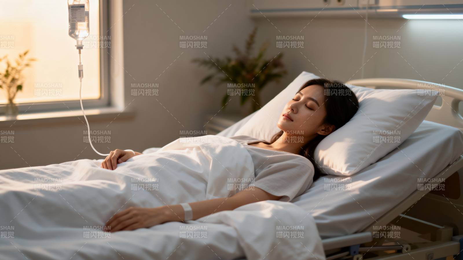 病床上的女子图片