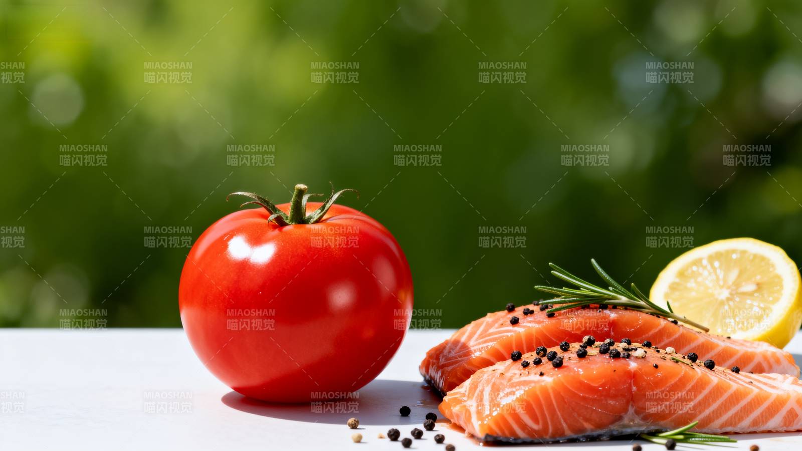 番茄三文鱼配柠檬图片