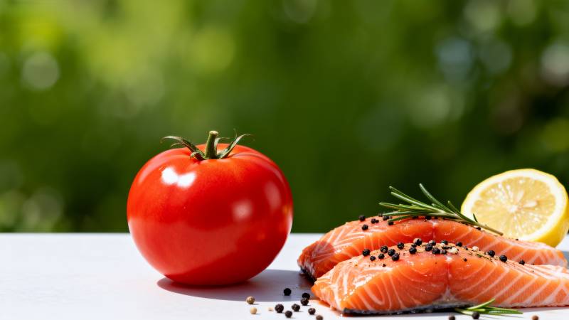 番茄三文鱼配柠檬图片