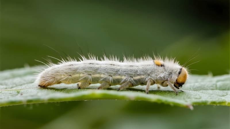 毛毛虫在叶上爬行图片