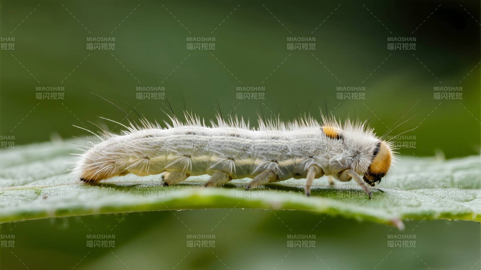 毛毛虫在叶上爬行图片