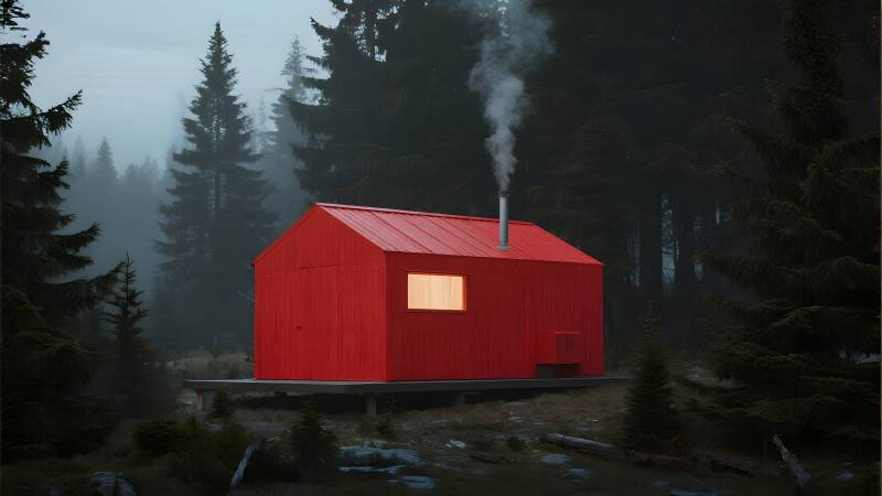 红屋林间烟袅袅图片