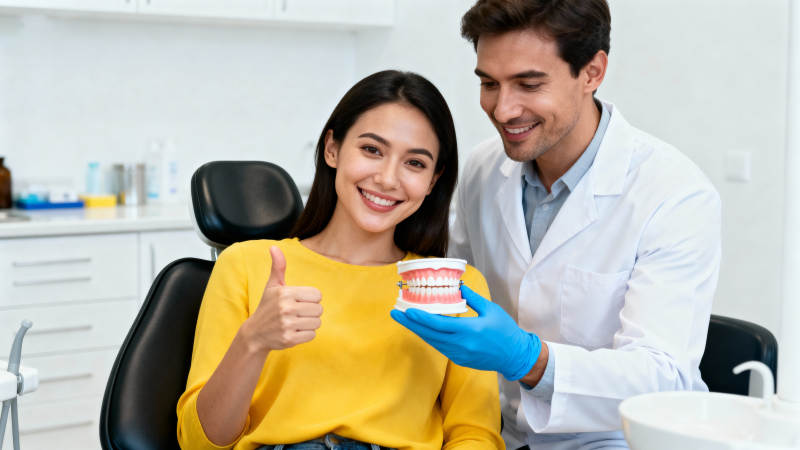 牙医展示牙齿模型图片