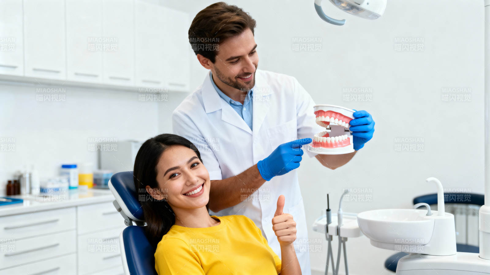 牙医展示牙齿模型图片